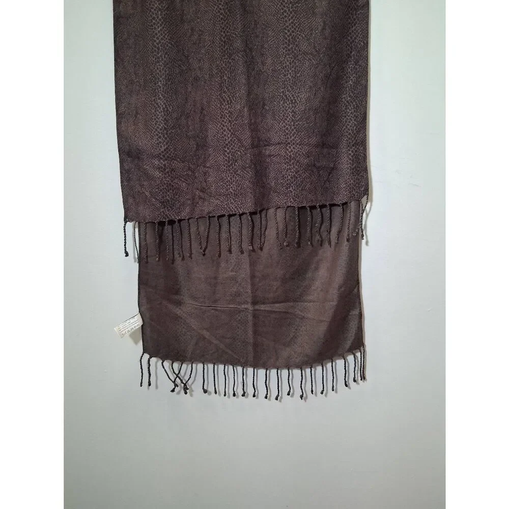 Womens dark brown 100% viscose long scarf chocolate brown animal print snake